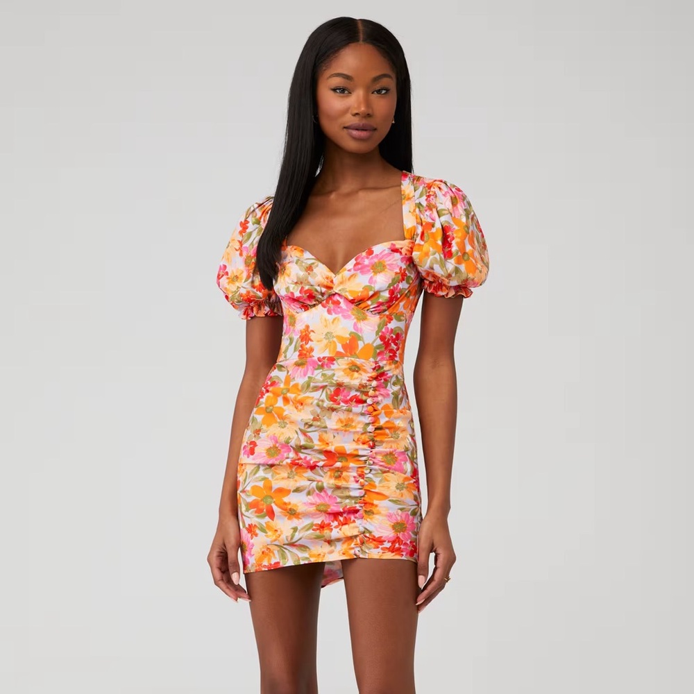 For Love And Lemons Floral Mini Dress - Orange and Pink